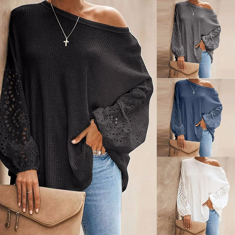 Женская Лоскутная открытая футболка с длинным рукавом вязанные топы открытыми