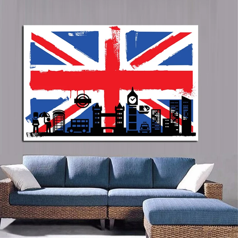 HD Print London Flag of British with Big Ben Abstract Oil Painting on Canvas Modern Wall Art Picture for Living Room Sofa Poster | Дом и сад