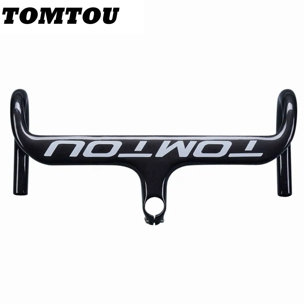 

TOMTOU Bike Road Racing Drop Bars Integrated Handlebar With Stem Carbon Bicycle Bent Bar Fork Diameter 28.6mm - Glossy White