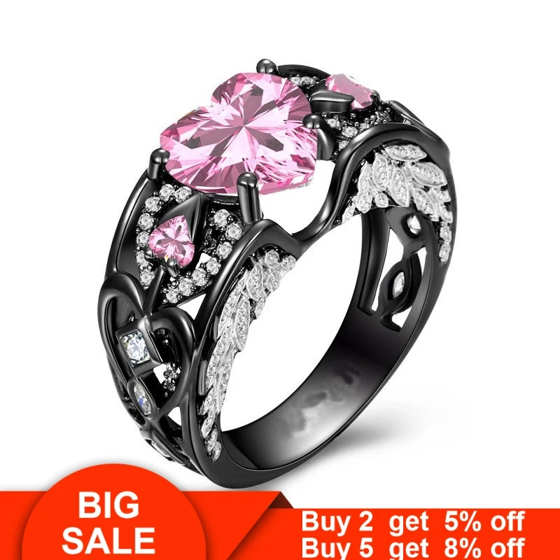 Модные ангельские крылья кольцо из чёрного золота с 925 серебра в форме сердца AAAAA