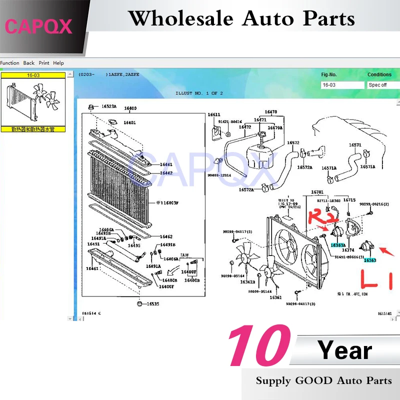 CAPQX правый боковой мотор вентилятора NO.2 16363-74370 для TOYOTA CAWRY 2AZFE 1999 2000 2001 2002 2003 2004 |
