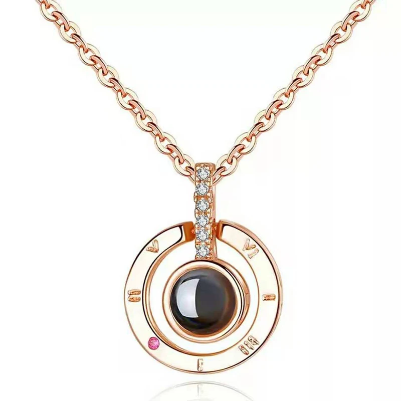 rose gold round Модное ювелирное ожерелье в форме сердца с 100 языком I Love You, подвеска из нержавеющей стали, подарок на день Святого Валентина, ожерелье для женщин - Окраска металла: rose gold round