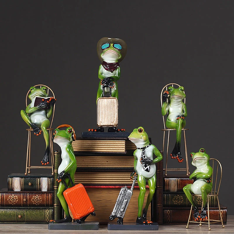 

Travel Frog Resin Decoration Gardening Gentleman Animal Personality Ornament Office Desktop Decoration Craft Gift