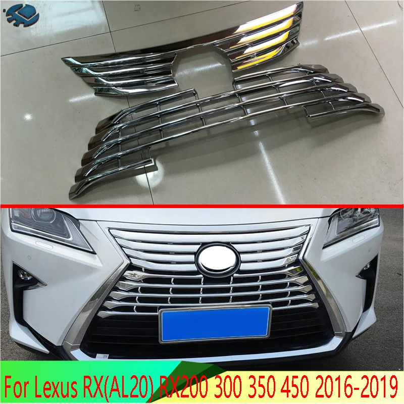 

For Lexus RX(AL20) RX200 300 350 450 2016-2019 ABS Chrome Front Center Mesh Grille Grill Cover Radiator Strip Trim