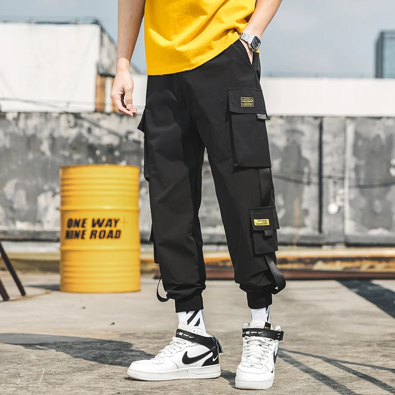 

2021 New Hip Hop Joggers Cargo Pants Men Harem Pants Multi-Pocket Ribbons Man Sweatpants Streetwear Casual Mens Pants