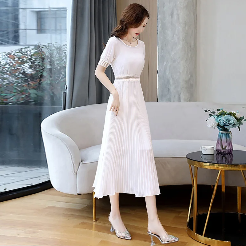 

Chiffon white dress for women in summer