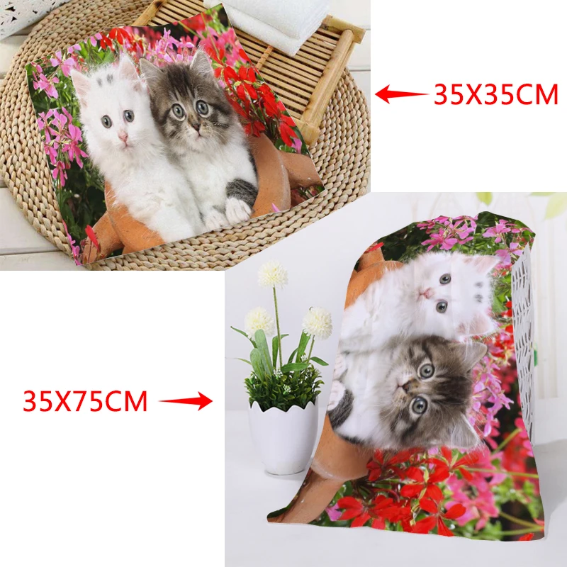 Новое полотенце с цветочным рисунком кота размер s 35x35 см 35x75 | Дом и сад