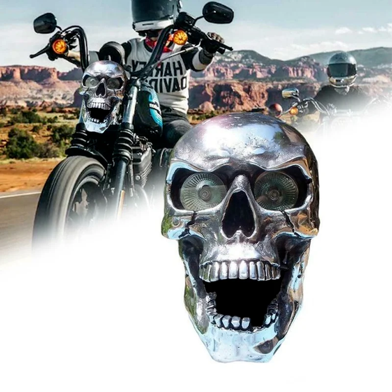 

LED Motorcycle Chrome Skull Headlight Motorbike High/Low Beam Head Lamp
