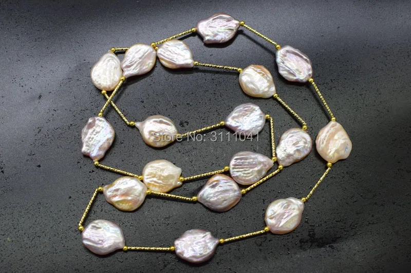 

freshwater pearl pink/purple reborn keshi flat oval baroque necklace 30inch FPPJ wholesale beads nature
