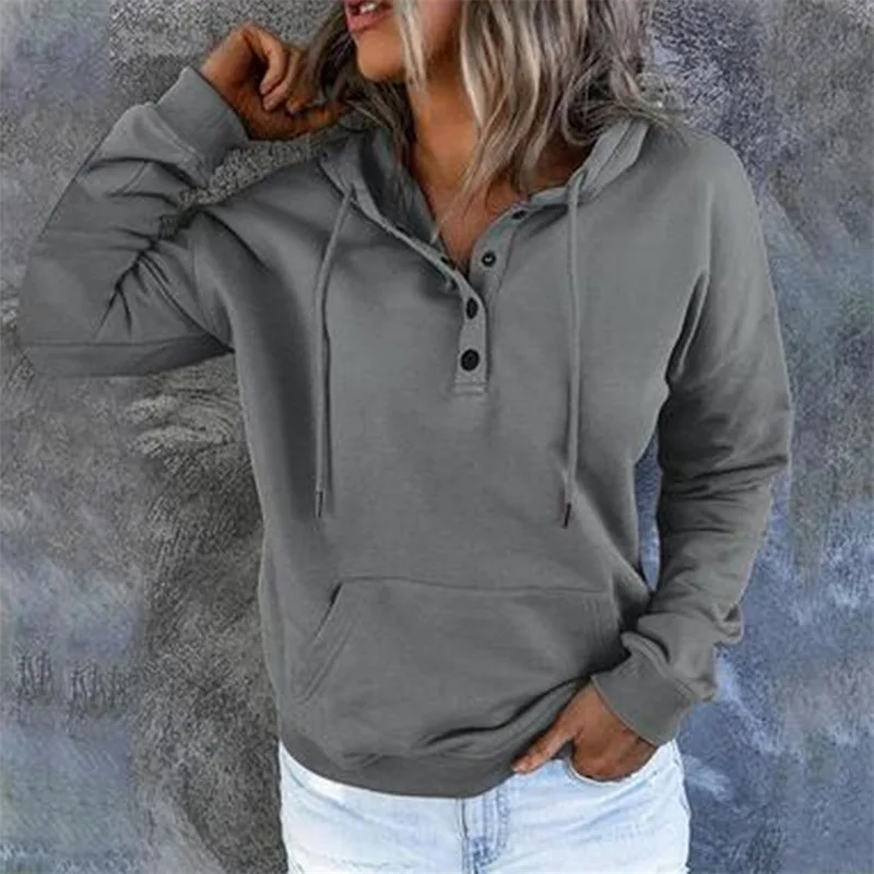 

Women Pullover Vintage Landscape Printed Hooded Sweatshirt Autumn Winter Long Sleeve Hoodie Casual Drawstring Button Tops 2022