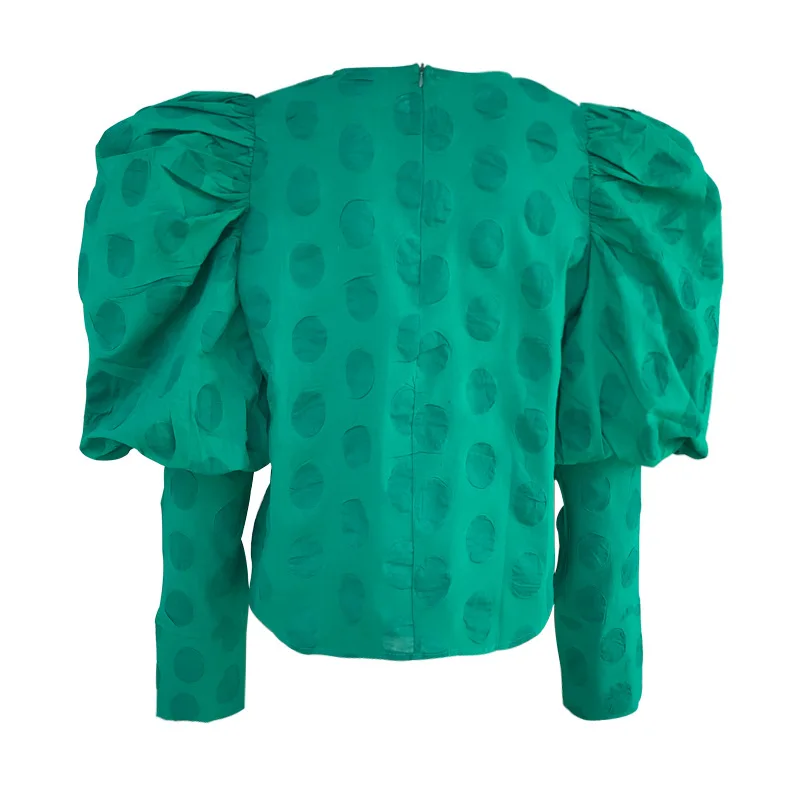 Повседневная Цветочная блуза в горошек с длинным рукавом-фонариком и