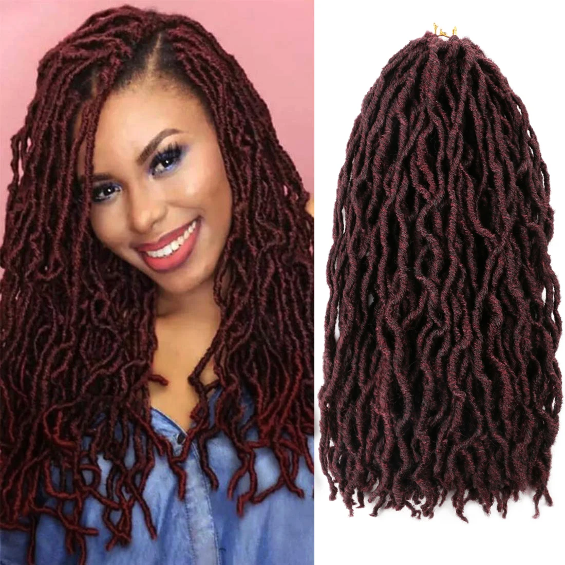 

Synthetic Hair Soft Locs Crochet Hair Braids Dreadlocks Goddess Faux Locs Curly Braid 18Inch Wave Preloop Braiding Hair Dark Bug