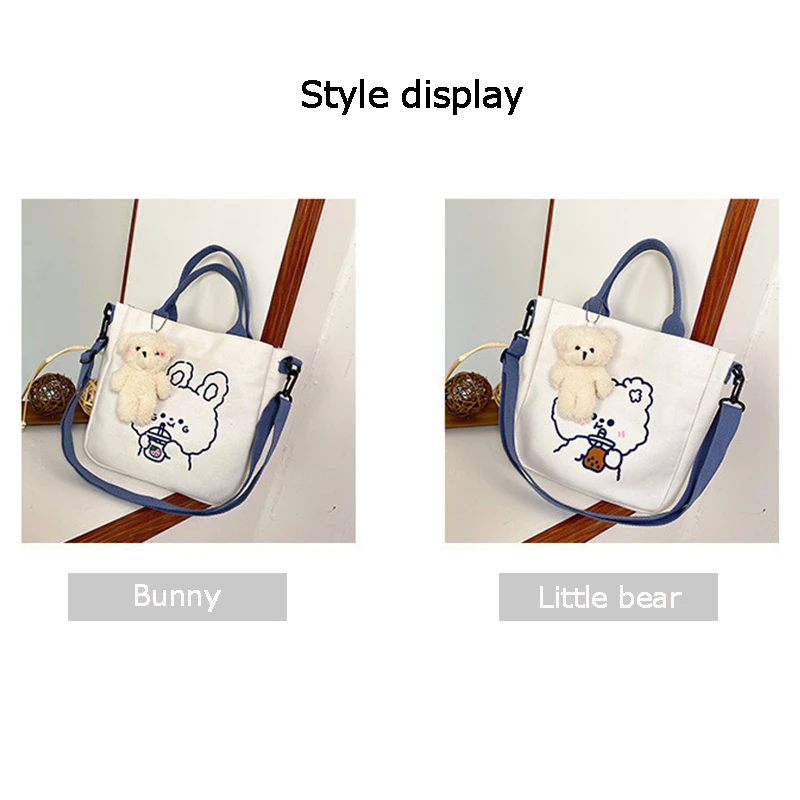 

Bag for Women Handbag Casual Cute Wallet 2021 Shopper Fashion Japanese Style Cartoon Print White Small Canvas Tote Crossbody Bag