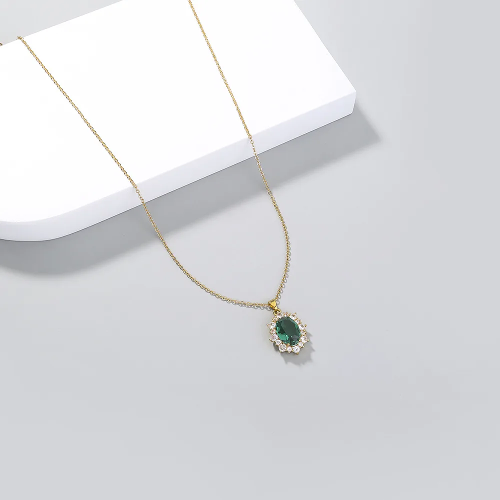 

Stainless Steel Pendant Luxury Accessories Sun Flower Oval Crystal Zircon Pendant Multicolor Clavicle Necklace Mother's Gift
