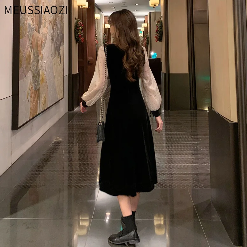 

2021 Spring Autumn Fashion Korean Women's Dress Cute Sweet Skirt French Hepburn Style Dress Long Sleeve Sexy Party Dress