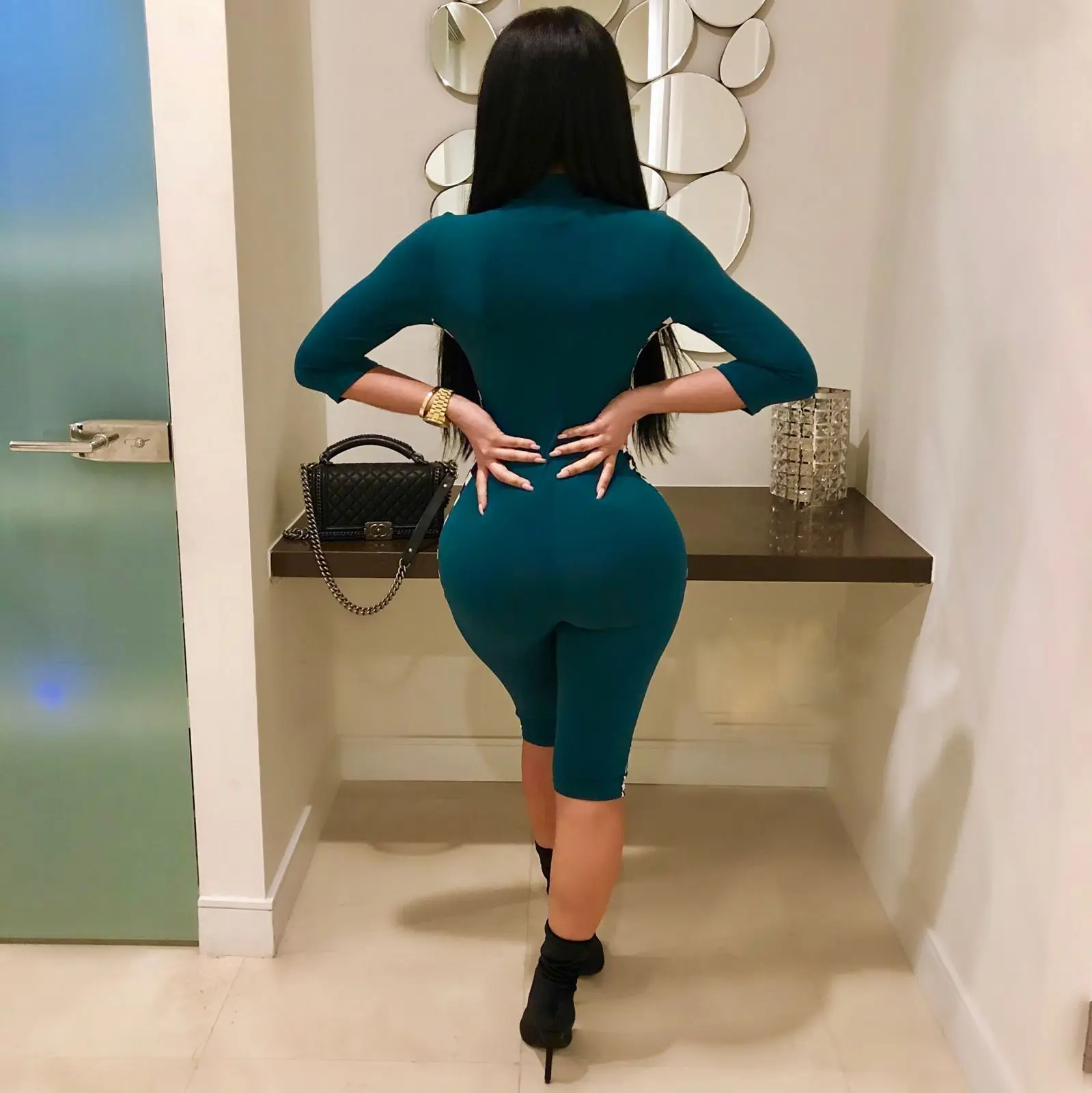 Women's Half Sleeve Jumpsuit Sexy Casual Zipper Slim Stretch Print Racing Suit Calfskin Pants S-XXXL | Женская одежда