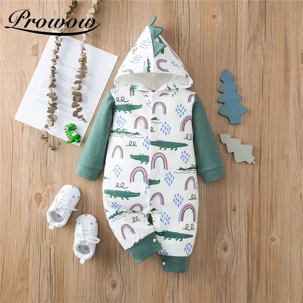 

Детский комбинезон с капюшоном Prowow, комбинезон в стиле пэчворк с рисунком крокодила, Одежда для новорожденных мальчиков с радужным принтом