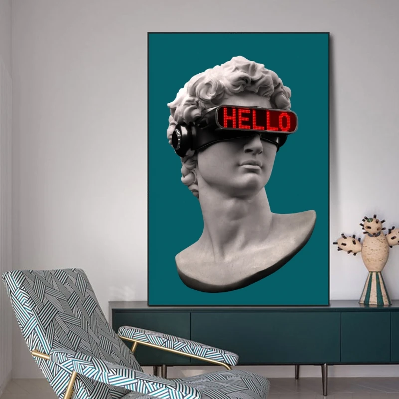 

David Sculpture with VR Glasses Wall Art Canvas Posters And Prints Abstract David Canvas Paintings on the Wall Decor Pictures