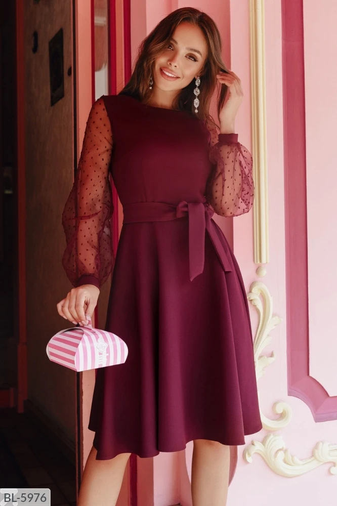 2019 новое осеннее платье с круглым вырезом и длинными рукавами поясом ТРАПЕЦИЕВИДНОЕ ПЛАТЬЕ элегантное