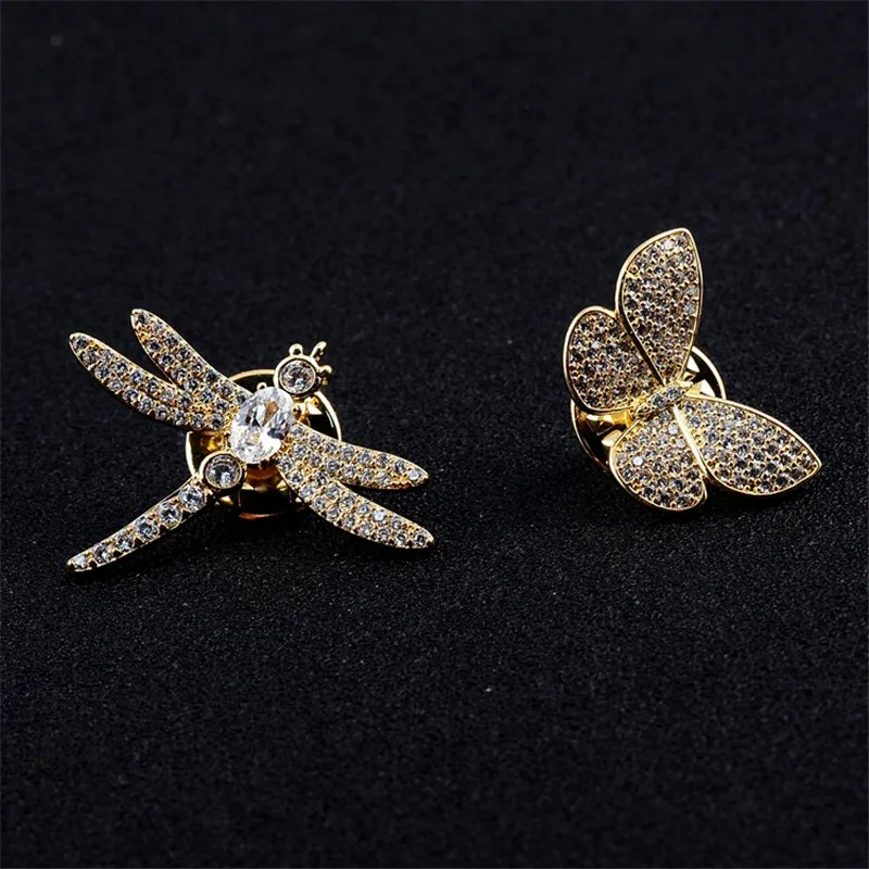 

Charm Female Butterfly Dragonfly Brooches For Women Charm Gold Color Wedding Jewelry White Crystal Pin Dress Coat Accessories