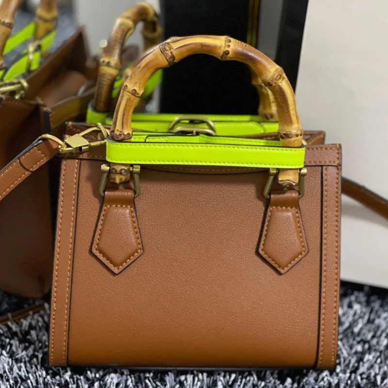 

Retro contrast color bamboo handle high-capacity leather handbag ladies new style all-match messenger bag fashion shoulder bag