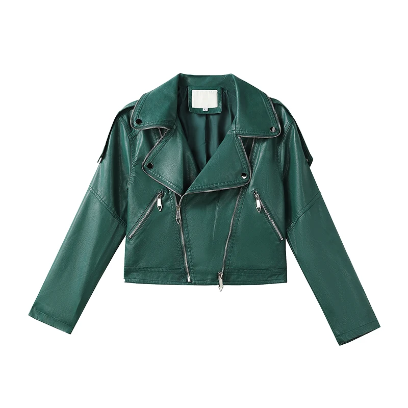 

2021 new ladies slim motorcycle cool washed leather jacket