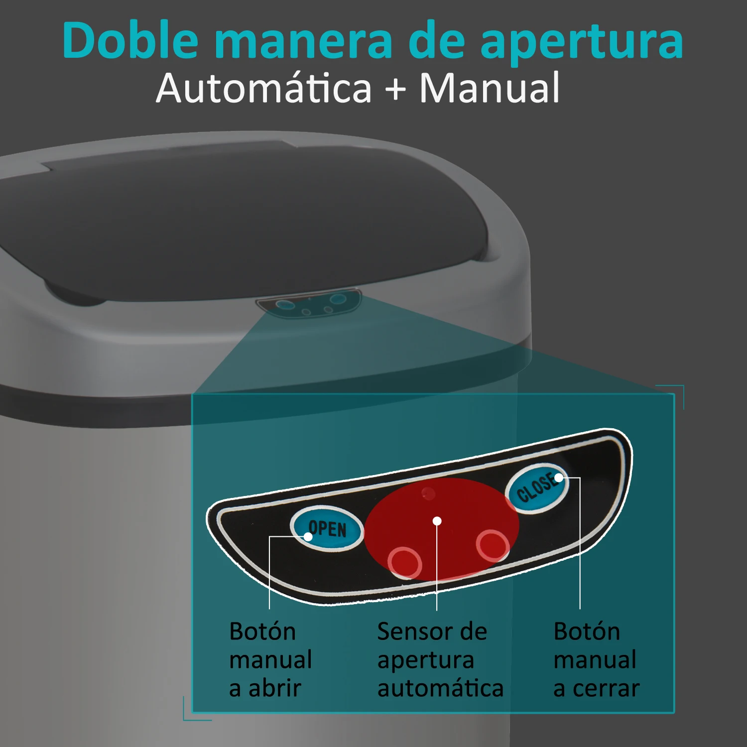 HOMCOM Cubo de Basura Apertura Automatica sensor Papelera Reciclaje para Cocina Dormitorio 48L Acero Inox | Дом и сад
