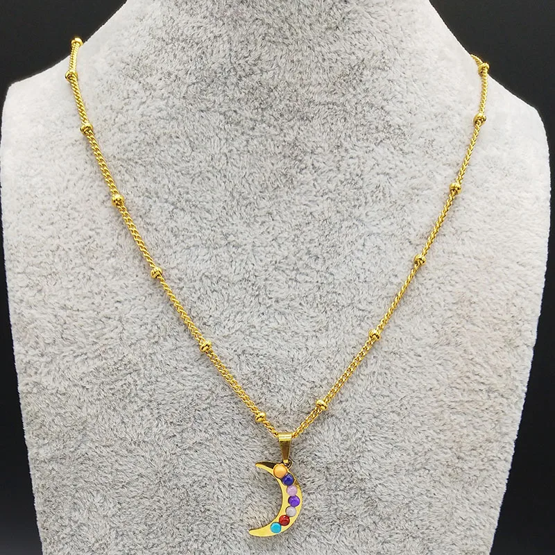 Чакры из натурального камня ожерелья нержавеющей стали луна чо ku Рей амулет для