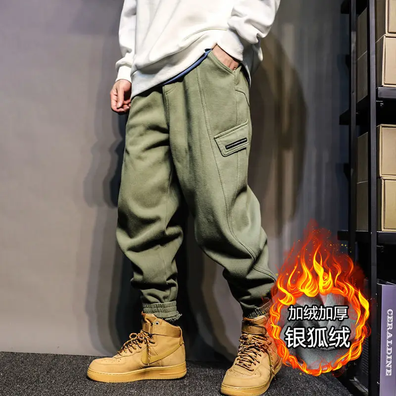 

2021 Autumn And Winter New Youth Loose Casual Overalls Plush Thick Trousers