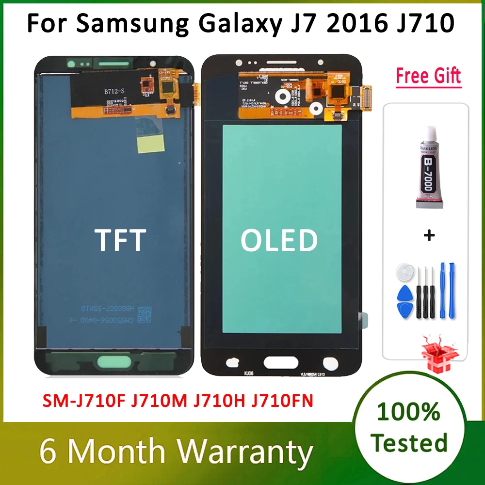 OLED/TFT-экраны для Samsung J7 2016 дисплей J710 ЖК-дисплей с сенсорным экраном дигитайзер в