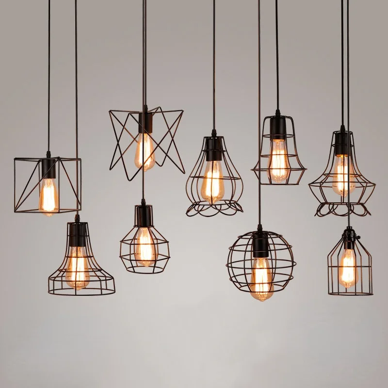

New E27 Led Vintage Cage Pendant Lights Indoor Lighting Retro Light Fixture Pendant Lamps for Living Room Decor for Kitchen Lamp