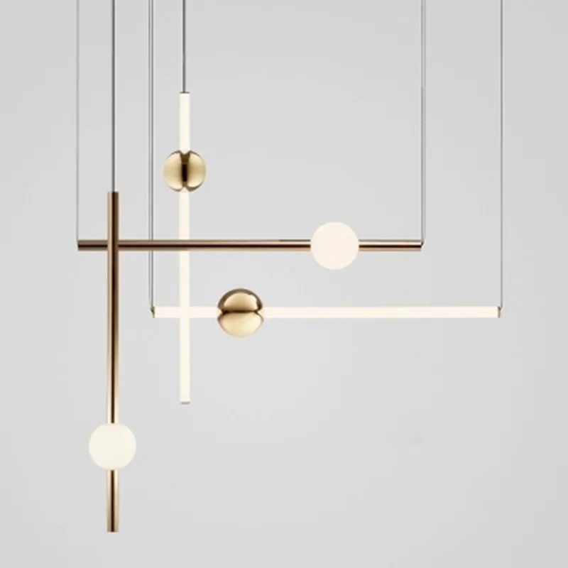 

Minimalist modern horizontal vertical combination pendant lighs metal luminous ball restaurant cafe showroom bar pendant light