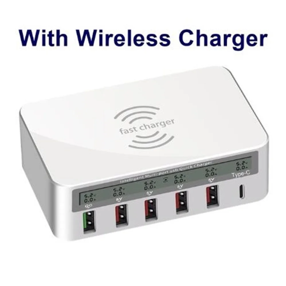 With Wireless Charge 5 USB порт быстрое зарядное устройство 3,0 PD USB C Быстрая зарядка для iPhone 8X8 plus samsung S10 xiaomi huawei Беспроводное зарядное устройство светодиодный дисплей - Цвет: With Wireless Charge