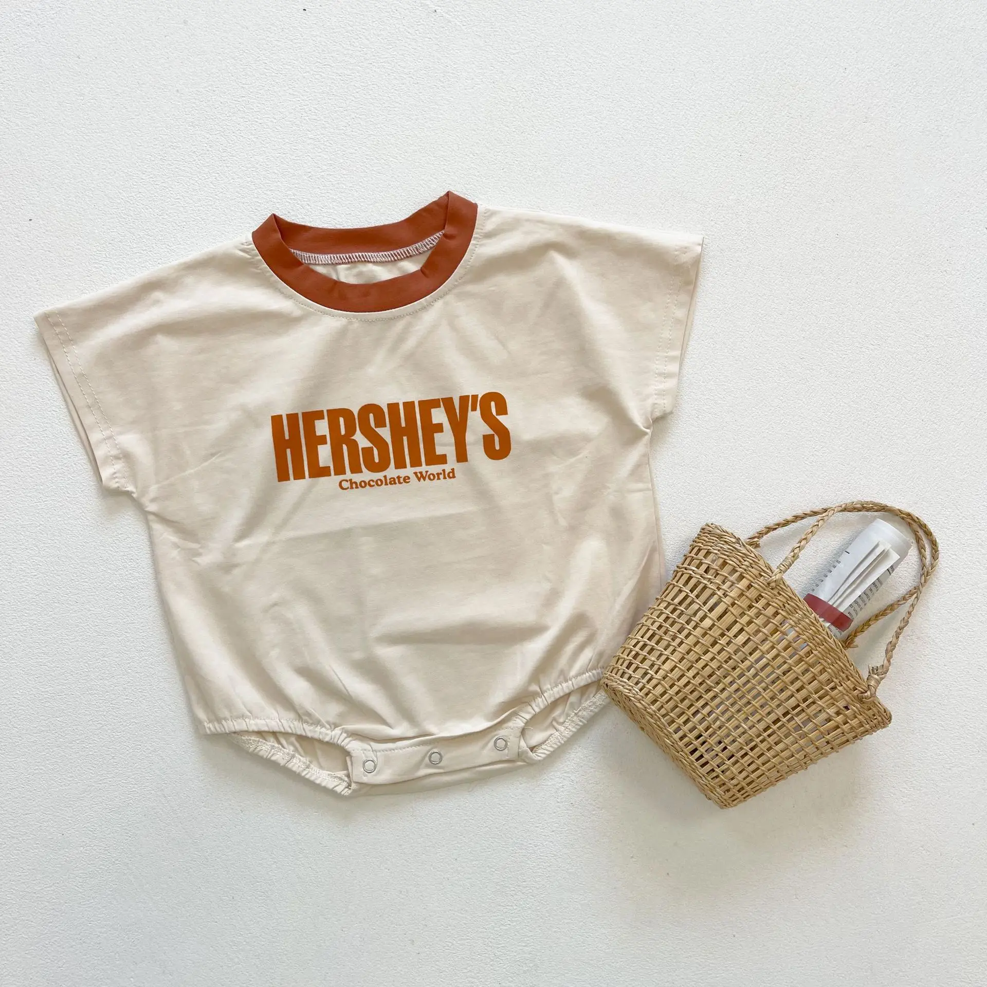 

Children's clothing 2021 summer Baby Bat Sleeve Bag fart clothes printed cotton baby triangle climbing clothes
