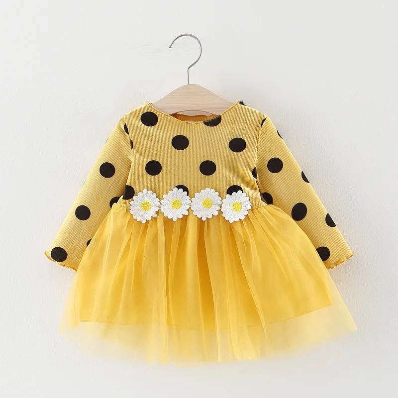 

Spring Autumn Girl dress kids clothes Baby girl cotton long sleeve dot flowers Girl casual lace dress