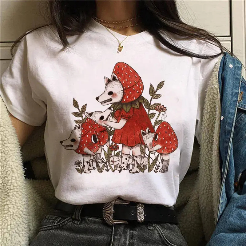 

2021 Women T-shirt Mushroom Kawaii Ulzzang Tumblr Grunge 90s Harajuku Graphic Fashion Top T-shirt Summer Cartoon Female Tee