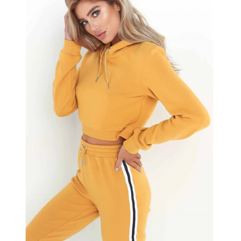 

Свитер с капюшоном и пупком, комплект из двух предметов, новинка для осени 2020! Женская однотонная спортивная одежда с длинным рукавом