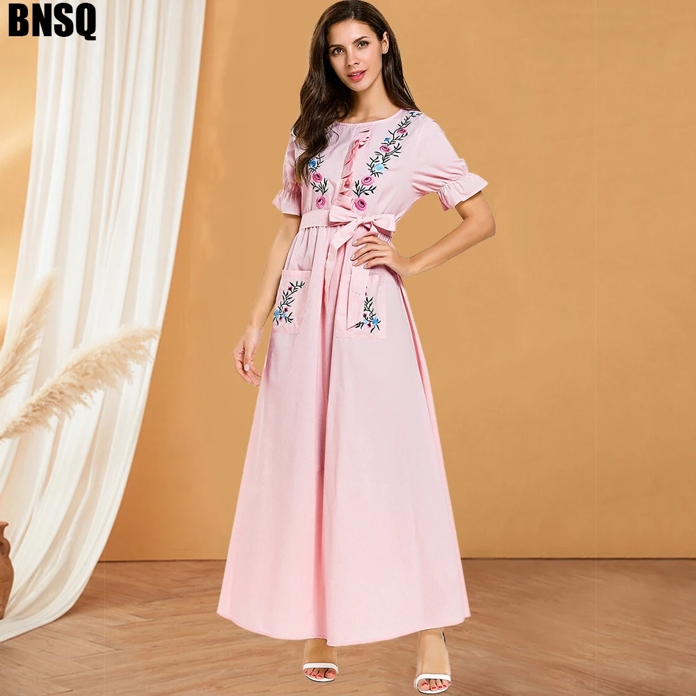 BNSQ Большой размер женское длинное платье с коротким рукавом летнее контрастное