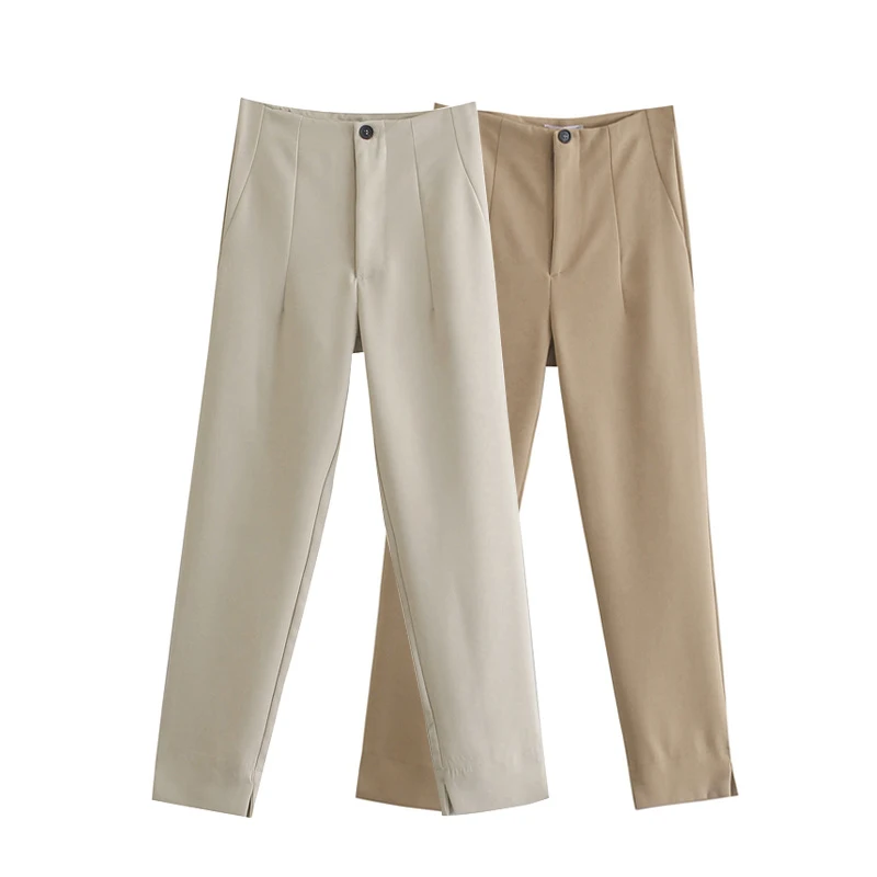 

Fashion Women Solid Split High Waist Ankle-Length Pants Chic All-Match Ladies Pants Pantalon LY9379