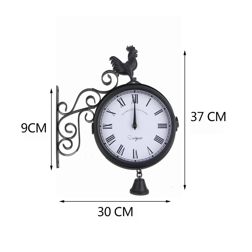 

Double-sided Wall Clock Outdoor Garden Wall Station Clocks Cockerel Retro Home Decor Outdoor Wall Station Clock Sided Cockerel