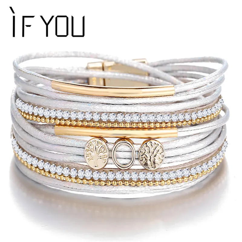 Женский Многослойный кожаный браслет IF YOU винтажный с кристаллами и камнями