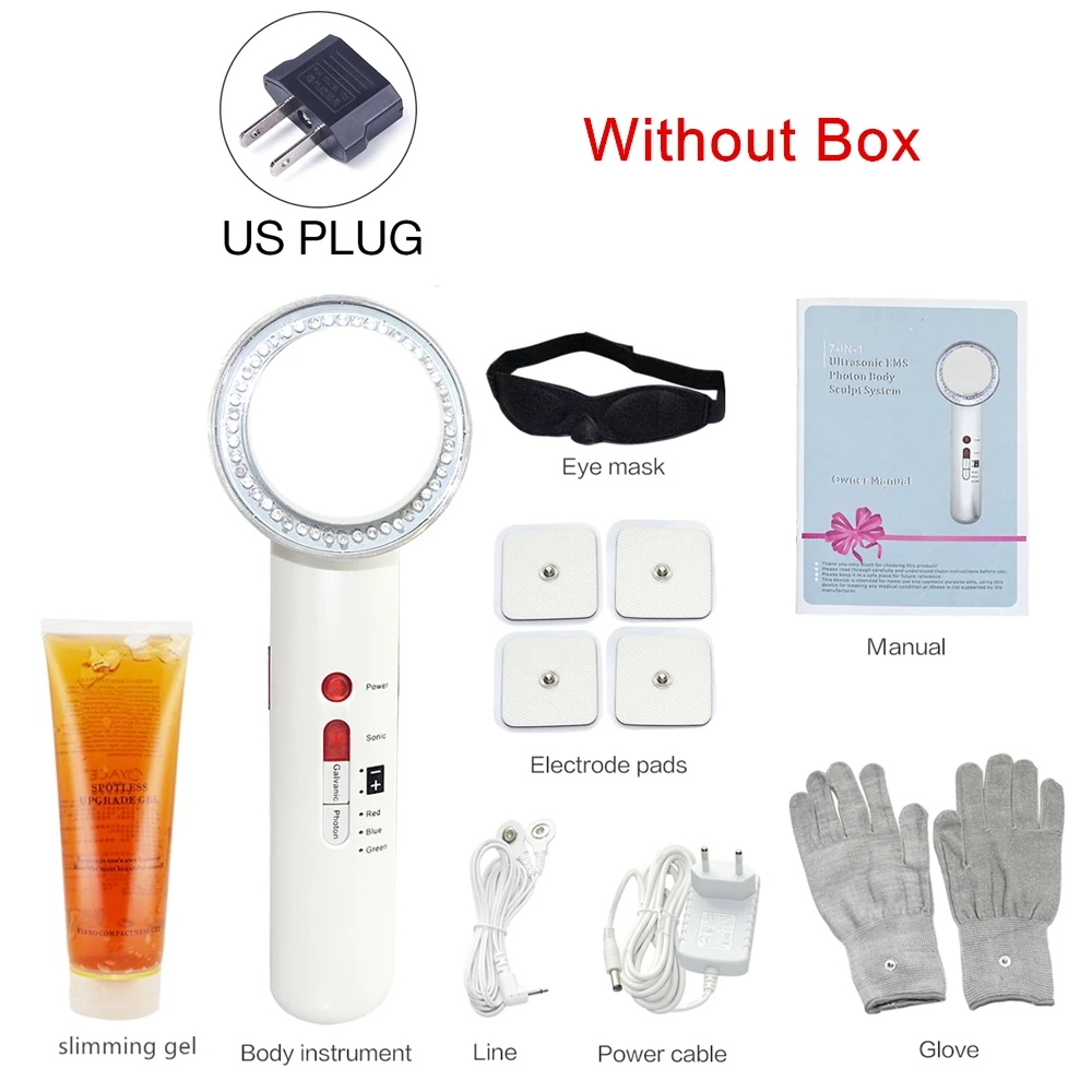 with gel US plug 7 в 1 Липо кавитационная ультразвуковая машина для похудения тела Массажер для потери веса сжигатель жира Гальваническая инфракрасная ультразвуковая EMS терапия - Цвет: with gel US plug