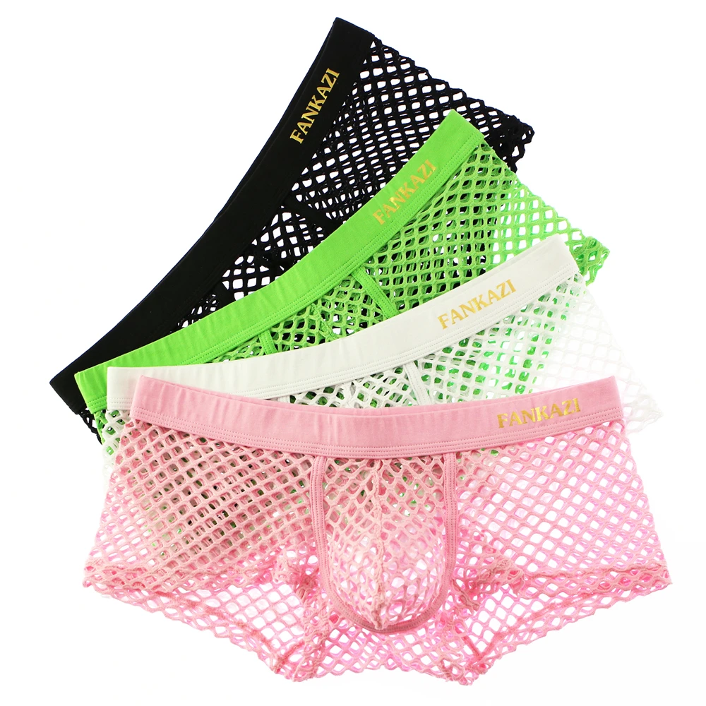 

4 шт./упак., мужское сексуальное нижнее белье, сетчатые прозрачные трусы-боксеры, мужские сексуальные трусы, дышащие трусы-боксеры