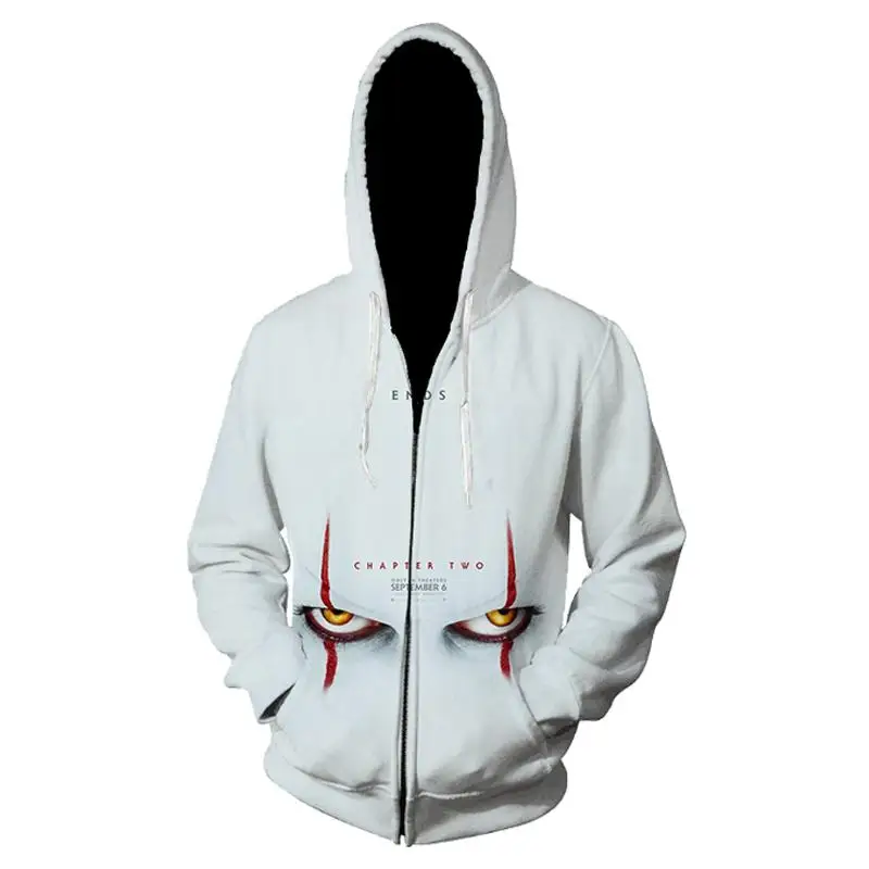 BZPOVB Back The soul clown harajuku Hoodies Cosplay Costumes 3D Printed Sweatshirt zip Cardigan Cartoon hooded Jackets | Мужская одежда