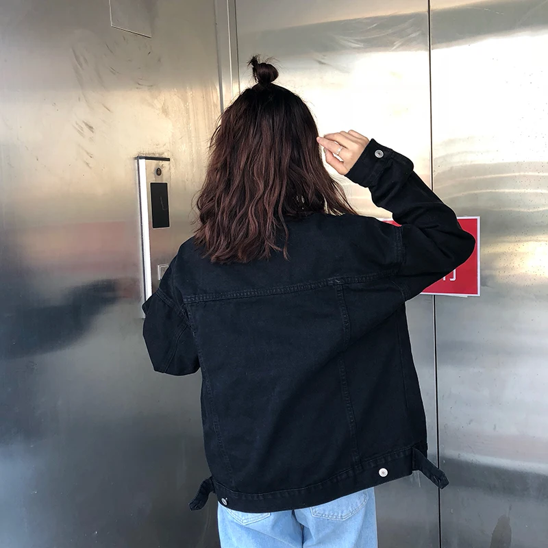 Женские джинсовые куртки черные однотонные Универсальные в Корейском стиле