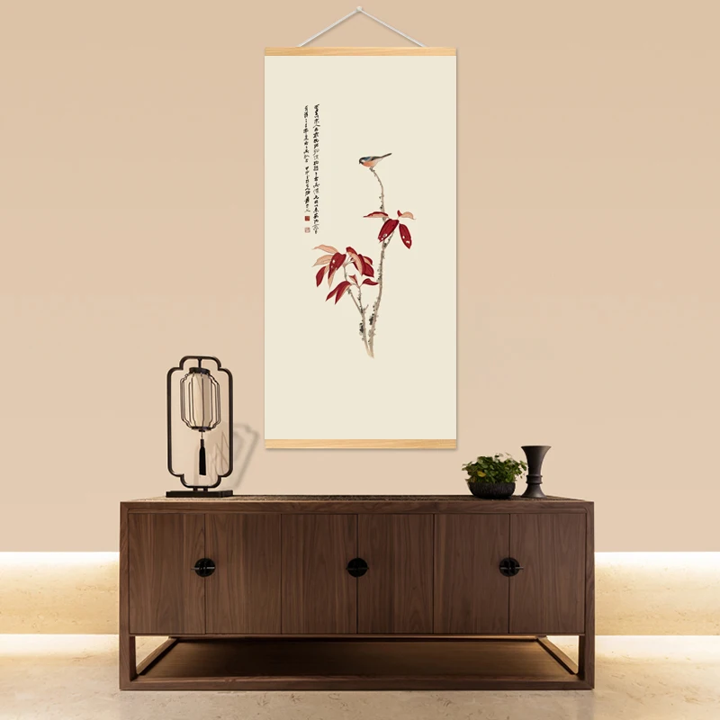 

Vintage Art Chinese Orchid Poster With Wood Frame Green Plants Canvas Painting Ready to Hang For Living Room Decor