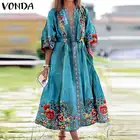 Женское элегантное богемное платье 2021, летний сарафан VONDA, винтажные печатные сексуальные вечерние платья, пляжный сарафан, платья
