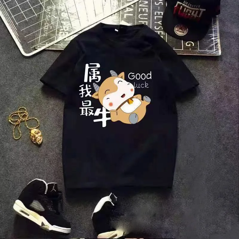 

Youth cultural shirt casual white loose short-sleeved ordinary cartoon anime summer t-shirt 180g combed cotton