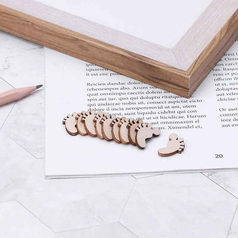 

C5AC 100pcs Cut Wood Foot Embellishment Wooden Shape Craft Wedding Decor