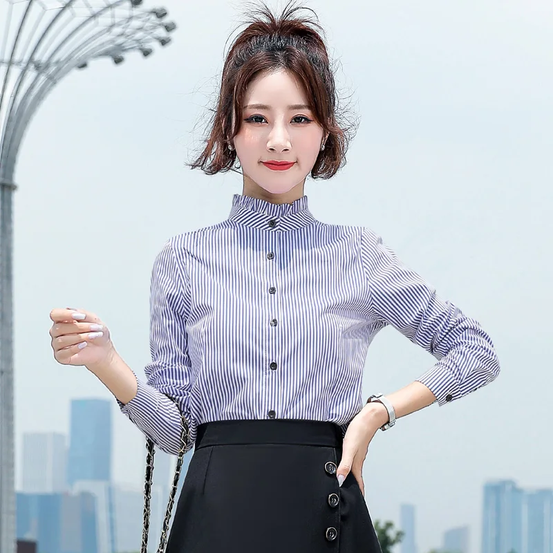 Female Casual Fashion Spring And Autumn New Long Sleeve Striped Blouse Korean Loose Lace Collar Versatile Thin Top Lady